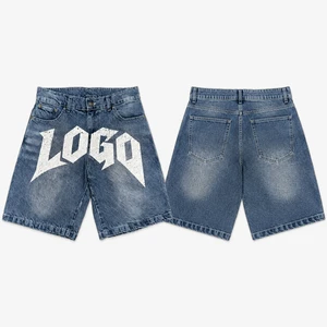 Y2K Streetwear Men's Baggy Denim Shorts High Quality Vintage Wash Graphic Print Baggy Denim Shorts