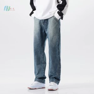 Custom Vintage Design Wash Black Blue Stacked Straight Grande Taille Jeans Pour Hommes Baggy Denim Pants Jeans for Men