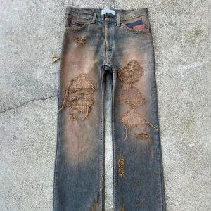 2026 HaiYao High Quality Custom Ripped Distressed Vintage Wash Straight Fit Streetwear Hiphop OEM ODM Cotton Men's Denim Jeans