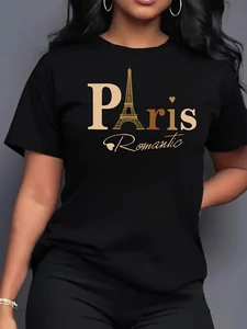 Wholesale Factory Paris Fashion Graphic Print Women's T-shirt Cotton Polyester Neck Short Sleeve Plus Size Summer Loose