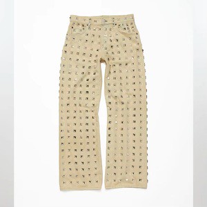 Rivets Jeans Custom Manufacturers Denim Distressed Faded Wash Denim Cargo Oversized Baggy Rivet Rhinestone Women Jeans