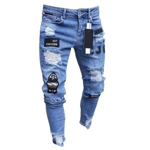 Multi-Colors Men's Denim Jeans Pants Trousers Top Quality Mens Jeans Knee Hole Zipper Pants Foreign Trade Men's Denim Trousers