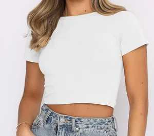 Classic Women Plain Dyed Hip Hop Fleece Crop Top Crew Neck Soft Cotton Stretch Regular Fit Summer Casual Streetwear Custom