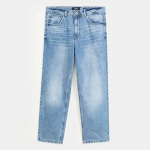 Men's Blue Denim Jeans Straight Fit with Custom Logos Distressed Washed Plus Size Style Wholesale at Cheap Rates