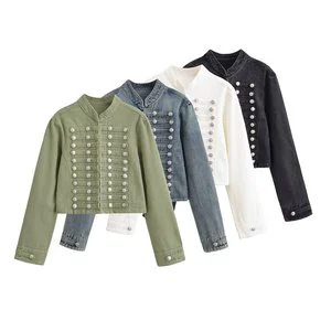 PB&ZA Wholesale Spring/summer New Women's Retro Fitted Slim-fit Versatile Denim Napoleon Short Jacket 0695074