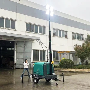 Trailer Mounted LED Light Tower Diesel Generator Telescopic Mast Outdoor Lighting