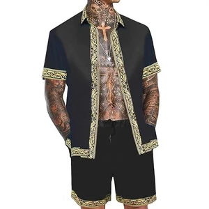 3d Printing Fashion Stitching Contrast Color Loose Casual Breathable Oversized Cardigan Shirt Shorts Set