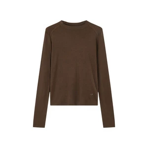 Women's Eco-Friendly Casual Long Sleeve Crew Neck Top Breathable Knitted Fabric Button Decor XS Size Slim Fit Shirt