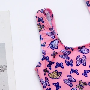 2025 Summer Girls' One-Piece Swimsuits Soft Breathable with All-Over Beautiful Prints Ruffled Flutter Sleeves Swimwear