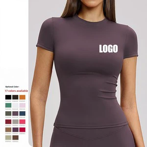 High Quality Sexy Women's Quick-dry Yoga T Shirt Custom Logo Spandex Nylon Tight-fitting Outdoor Use Sports Breathable Yoga Top