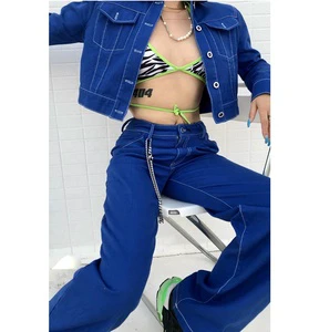 Women's Clothes Suit Denim Jacket Two Pieces Ladies Jeans Set Customized Women Suit Denim Pants