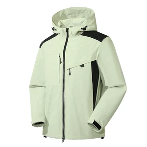 Men's Custom Logo Embroidered Softshell Waterproof Winter Jacket Stand Denim Fabric Zipper Closure For Outdoor Sports Safari