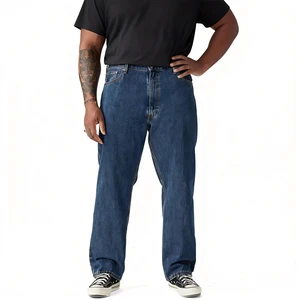 Washed Deep Blue Straight-Leg Jeans for Men's Plus Size Loose Comfortable Breathable Big & Tall Friendly Ideal for Daily Wear