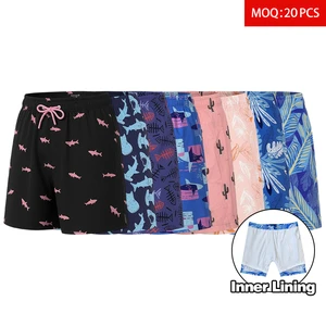Summer Men's Casual Elastic Waist Lightweight Breathable Quick Dry Sports Swim Trunks 150GSM Custom Sublimation Printed Beach