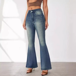 OEM ODM Women Vintage Blue Denim Jeans Custom Slim Micro Flare Jeans Women's Stretch Pants Wholesale High Waist Denim Jeans