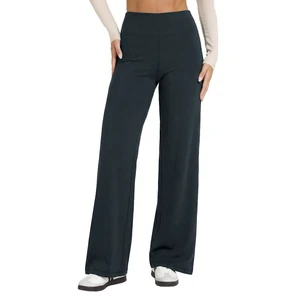 Women's Sporty Solid High Waist Stretch Nylon Velour Yoga Pants Mid-Calf Sport Fitness Trousers