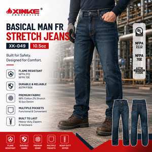 Wholesale Flame Retardant Blue Denim Jeans Heavy Duty FR Work Pants For Construction Industrial Workers