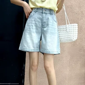 High Quality Women's Plus Size Light Gray Oxford High Waist Jeans Casual Stretch Four-Way Breathable Wide Leg Denim Shorts