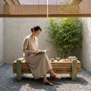 Bamboo Bench Chair Creative Wabi-sabi Double-Seater Lounge Chair Hotel Homestay Outdoor Minimalist Installation Art China Model