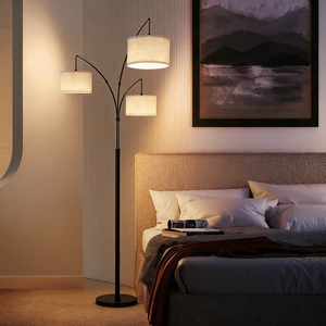 Luxury 3-Heads Modern LED Floor Lamp with Remote Control Dimmable High Brightness Aluminum Construction for Warehouse Use