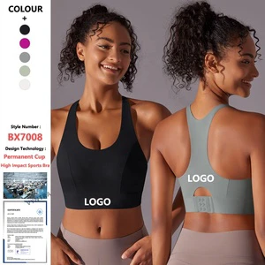 High Quality Women Racerback Permanent Cup Pad Running High Impact Support Yoga Workout Fitness Bras Tank Crop Top Sports Bra