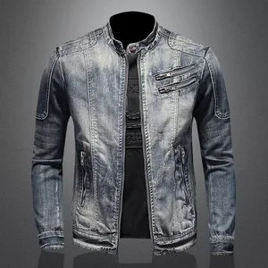 Retro Denim Men's Trendy Plus Size Jacket Slim Fit Jacket Nostalgic Stand up Collar Clothes Jacket