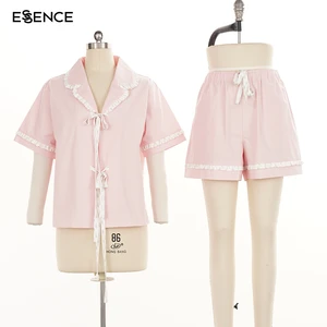Summer Short Sleeve Cute Lace Edge Sleepwear With Shorts Bamboo Pajamas Loungewear Women Set Pyjamas For Women