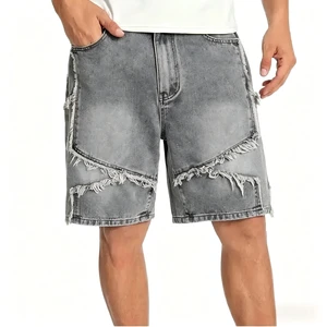 Men Vintage Denim Shorts Light Wash Crystal Eco-Friendly Slim Straight Streetwear Private Label Brand OEM ODM Fit