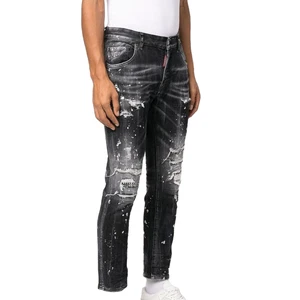 Best Quality Unwashed Slim Fit High Street Button Fly Men's Jeans Hot Selling Elastic Mid-Waist Denim Pants Plus Size Knitted
