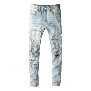 Factory Hot Sale Men's Denim Work Trousers Classic Straight Jeans Pants-Resistant Button