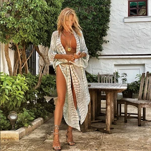 2021 Summer Seaside Beach Skirt Long-sleeved Loose Cardigan Sunscreen Plus Size Swimsuit Cover up Dresses Swimsuits Cover Ups