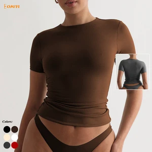 Wholesale Women Slim Fit Short Sleeve T-Shirt Y2K Tight Basic Top Sexy Stretch Causal Tee for Streetwear & Daily Outfits
