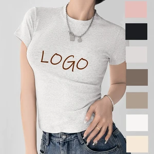 Summer Slim Fit Basic Elastic T-shirt Y2k Women Custom Cotton Spandex Tee Tshirt Girl Blank White Women Cropped Baby Tee