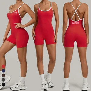 Custom logo High Compression Sports Jumpsuits for Women One Piece Workout Jumpsuit Women Elegant Red Bodysuit Woman Jumpsuits
