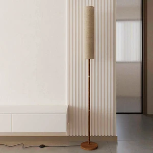 Zen-inspired Handcrafted Solid Wood Cylinder Fabric Floor Lamp Indoor Reading Tall Lamps for Lving Room CE RoHS Certified