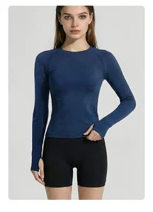 Slim-fit Sporty Yoga Top for Women Long-Sleeved Breathable Soft Quick-Drying Spandex/Nylon Solid Pilates Sports Fitness Wear