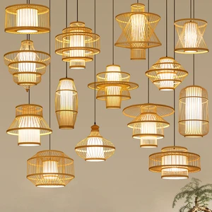 Wholesale Bamboo Rattan Lampshade Handmade Woven Japanese Style Kitchen Hanging Pendant Light