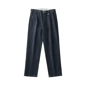 Men's Tapered Denim Jeans Washed Blue Cotton Blend Casual Pants Slim Tapered Leg Business Casual Denim Trousers