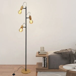 Modern Design Decoration Standing Light Metal Wood Base Multiple Heads Bedside Living Room Floor Lamp with Movable Joint