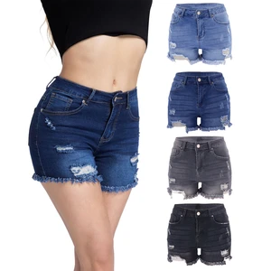 American Style High Rise Denim Hot Shorts Vintage Washed Breathable Plus-Size Women's Denim Jeans-Summer/Spring