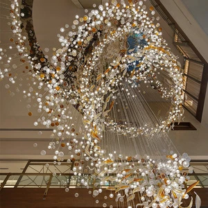 Luxury Art Glass Ball Shape Decorative Modern Hand Blown Glass Lamp for Hotel Villa Lobby Pendant Light Chandelier