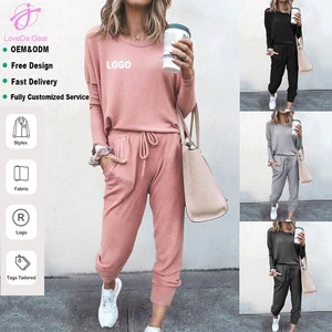 New Two Pieces Set Women's Clothing Plus Size Women's Sets Loose Solid Color Long-sleeved Leisure Suits for Ladies