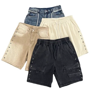 High Quality High Street Hip-Hop Style Men's Denim Shorts Full Rhinestone Decoration Baggy Breathable Straight Leg Denim Shorts