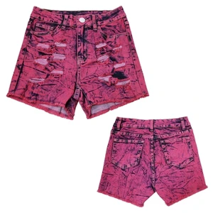 Women's Vintage Stretch Denim Shorts with Crocheted Lace Diamonds Button Casual Plain Dyed Washable Customized Color All Season