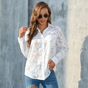 Women Plus Size Casual Blouse Summer Long Sleeve Solid Color Chiffon Shirt Loose Blouses for Women