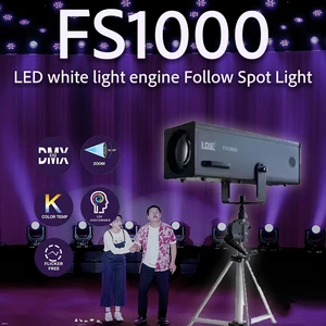 Professional 1000-W IP20 LED Follow Spot Light DMX512 Control 5600K Color Temperature CRI 90 6 Colors+White Stage Lighting