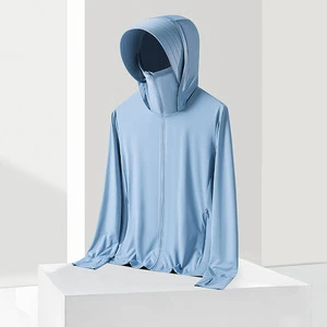 Summer Ice Silk UPF50+ Sunscreen Clothing Unisex Wrinkle-resistant Solid Detachable Hood Cool Touch Long-sleeved Outdoor Cycling