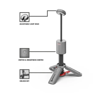Vertak Portable Dustproof Waterproof Rechargeable Lithium Battery Work Light Lamp Telescopic Tripod Cordless Led Camping Light