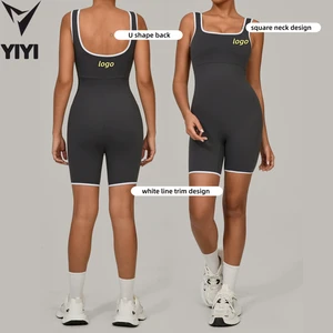 Contrast Color Yoga Sport Jumpsuits Square Neck Gym Running Workout Fitness Clothes One Pieces Bodysuits Custom Logo