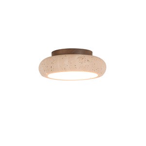 American Retro Wabi-Sabi Style LED Lamp Yellow Travertine Designer Wood Base For Entryway Corridor Hallway Cloakroom Living Room